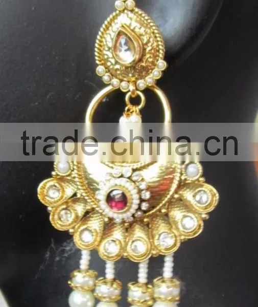 PEARL Dangler Gold Tone Dangler POLKI EARRINGS photo-3
