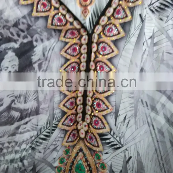 DIGITAL Print Crepe Silk Embellished FACE Kaftan CAFTAN Tunic Poncho Blouse photo-3