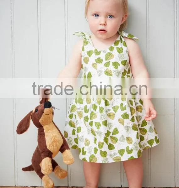 New Fashion 100% Cotton Material Pattern Girls Print Green Leaves Dress photo-2