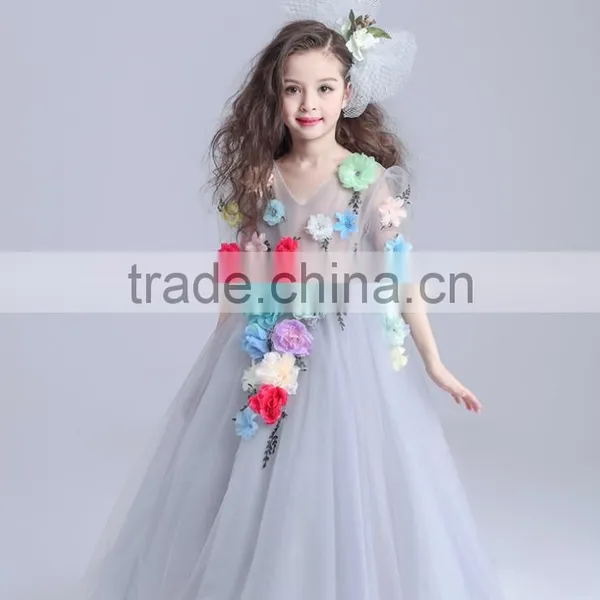 2017 Fancy Sheer Embroidery Gauze Short Sleeve Long Frocks Cotton Lining Dress photo-5