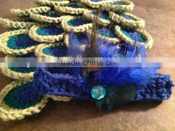 Peacock Diaper Cover Baby Bloomer With Headband Set Little Baby Winter Woolen Yarn Diaper Cover Set photo-5