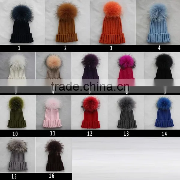 Myfur Baby Pink Removable Real Dyed Raccoon Fur Pom Poms Crochet Hat photo-6