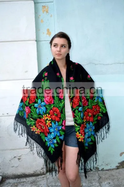 Vintage Ukrainian Shawl,Russian Shawl, Wool Shawl, Tablecloth, Floral Shawl ,Scarf With Tassels, Floral Scarf, Babushka photo-5