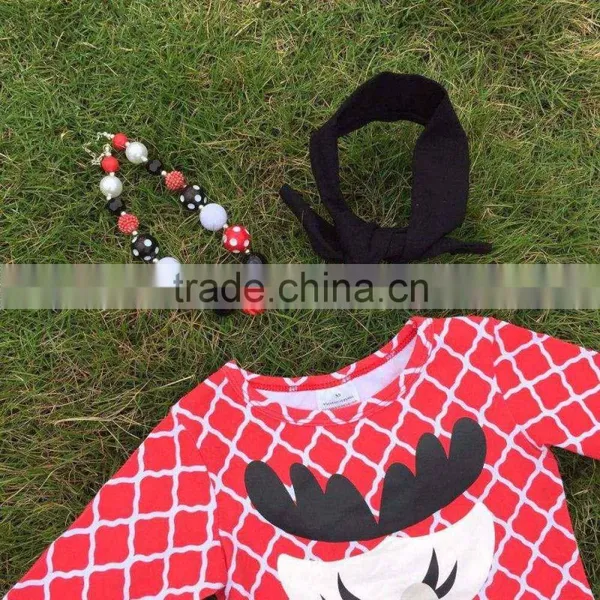 Baby Clothes Winter/fall Boutique Red Grid Ruffle Outfits Girls Reindeer Sets Christmas Outftis With Necklace and Headband photo-5