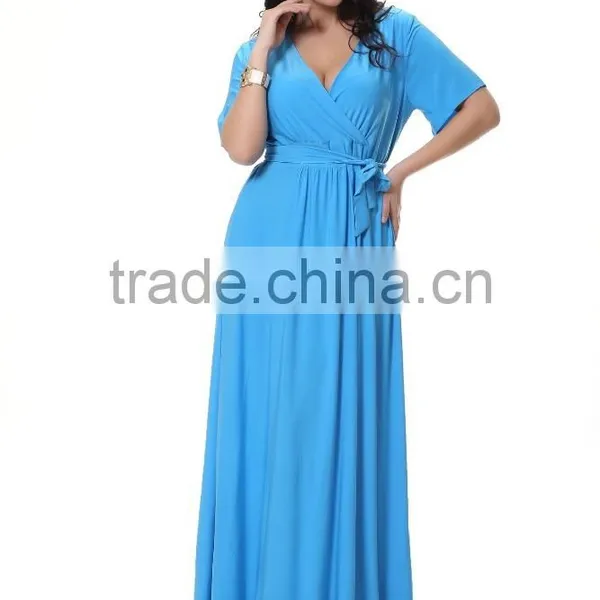 2016 Summer European Style Womens Sexy Lace Embroidery Maxi Solid White Dress Long Sleeve Deep Plus Size photo-3