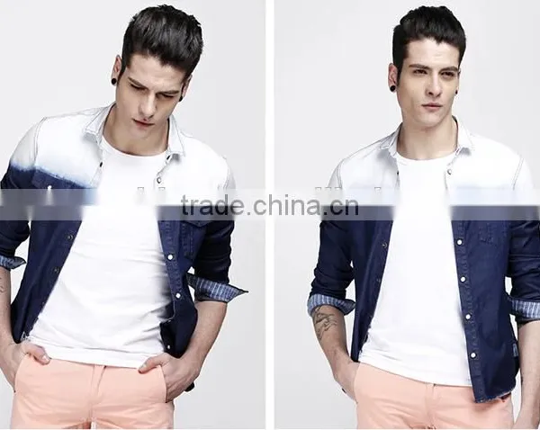 New Arrival 2016 Men Shadow Color Slim Fit Denim Casual Shirt photo-2