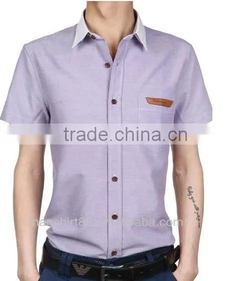 Mens Short Sleeve Leather Label Custom Oxford Shirt photo-2