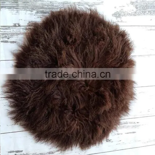 Newborn Wool Ruffle Blanket Flokati Baby Fur Round Rug Backdrop Newborn Photography Props Baby Basket Stuffer Background photo-5