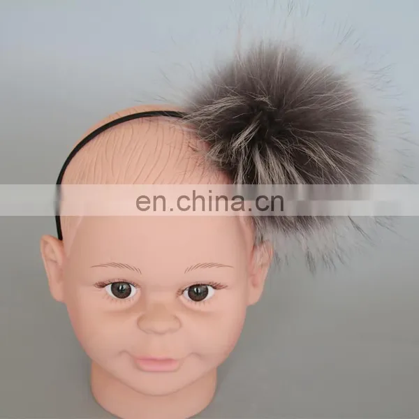 15cm Large Raccoon Fur Pompom Hair Hoop Fluffy Fur Pompon Hairband Wholesale photo-2