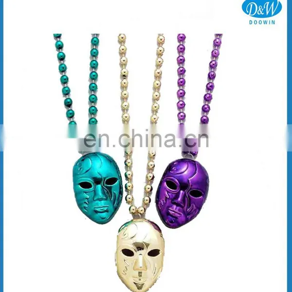 Mardi Gras Plastic Beads Necklace With Mask Pendant