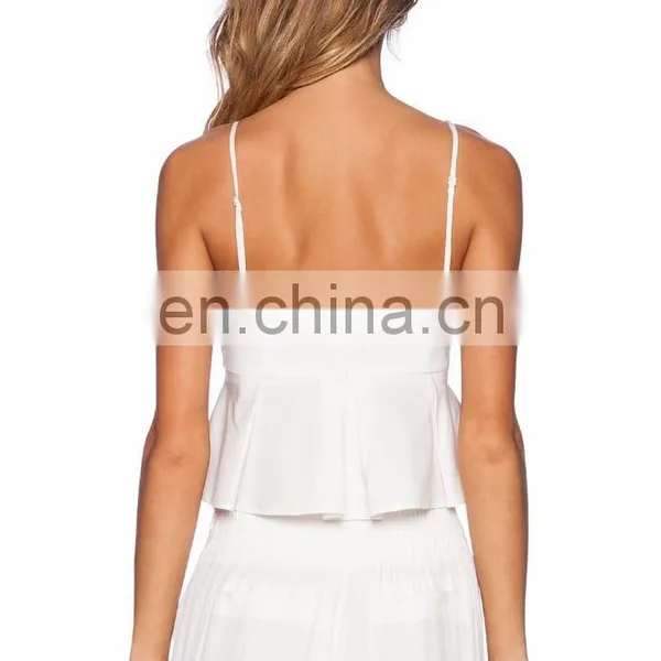Pleated Hem With Back Zipper White Cropped Tops photo-3