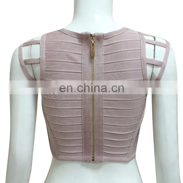 2017 Cap Sleeve Nude Bandage Crop Tops photo-2
