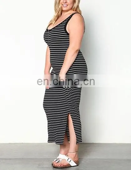 High Quality Wholesale Clothing Women Plus Size Front Zipper Stripe Knit Maix Dress Xxxxl Fancy Dress photo-4