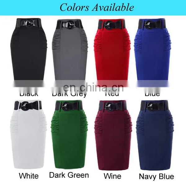 Kate Kasin Women's Shirred Detail High Stretchy Pencil Skirt With Wide Belt KK000271-1 photo-6