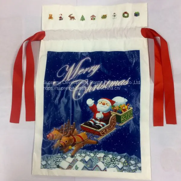 Christmas Draw String Poly Packaging Bag
