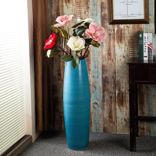 Hand Made American Countryside Style Blue Ceramic Dry Flower Vase For Showroom Hotel photo-2