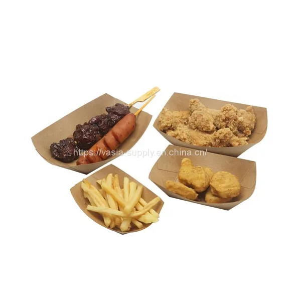 Hot Dog Kraft Paper Trays-Brown Food Serving Tray Printed Paper French Fries Container for Restaurant photo-3