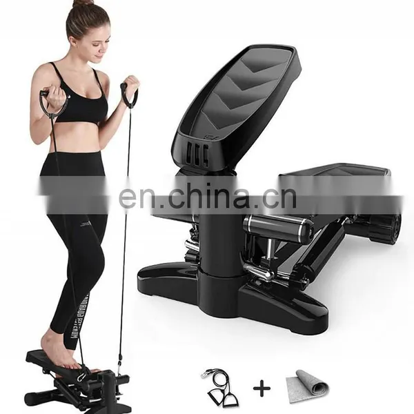 Safety Portable No Noise Aerobic Leg Exercise Machine Durable Fitness Stair Walker Stepper With Resistance Bands