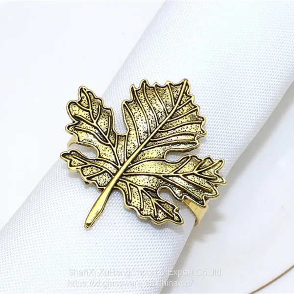 Top Selling Antique Metal Leaf Design Tabletop Accessories Napkin Ring for Party Use Table Decoration photo-2