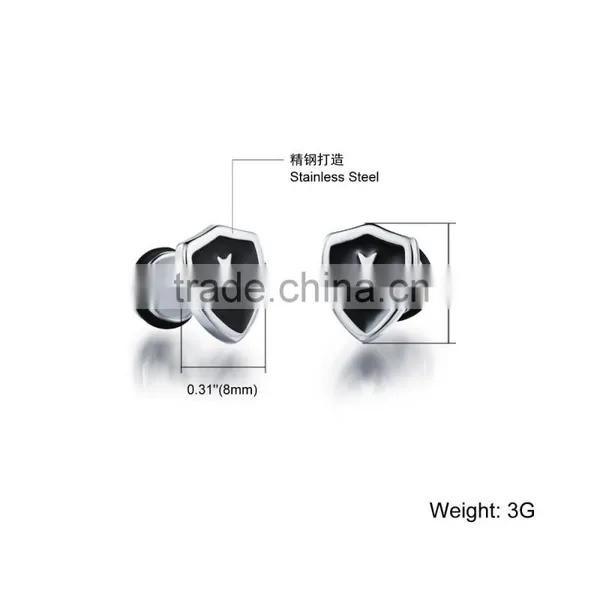 Men's Titanium Steel Stud Earrings Golden Shield Cross Mini Earrings Punk Style Design photo-6