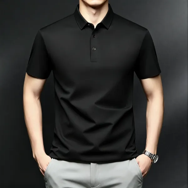 Large Men's Light Luxury High Stretch Seamless Short Sleeved T-shirt With Added Fat and Increased Breathability, Quick Drying Polo Shirt