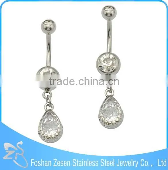 BR01790 Factory Wholesaler Surgical Steel Women Long Zircon Dangle Belly Ring photo-3