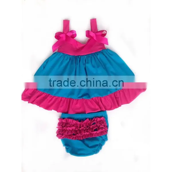Wholesale Solid Color Boutique Swing Top Set Baby Girls Top With Bloomer Set
