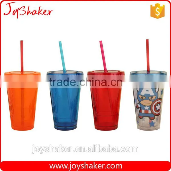Food Grade Double Wall BPA Free Paper Insert Water Cup, AS Plastic Drink Water Cup With Straw photo-5