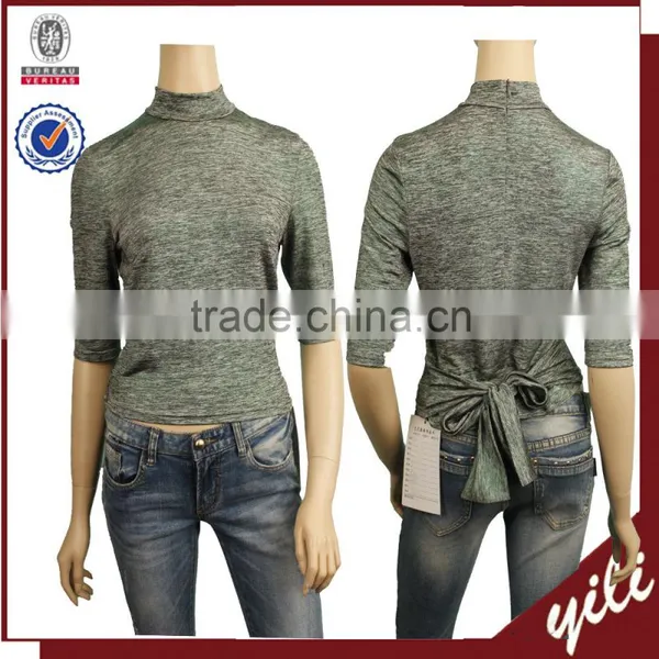2016 Autumn Short Sleeve High Neck Ladys Knit Top