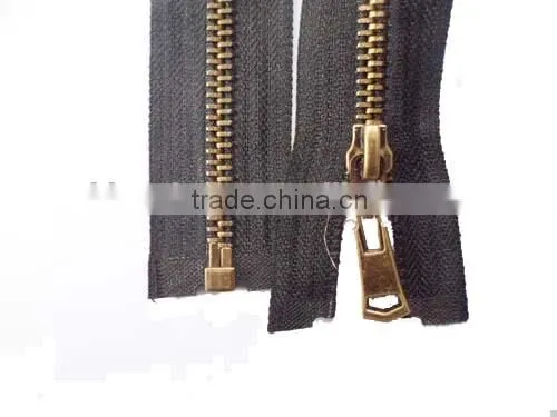 5# Aluminum Zipper Bronze Teeth Zipper Open End With Customer's Slider Puller Cloth Zipper photo-2