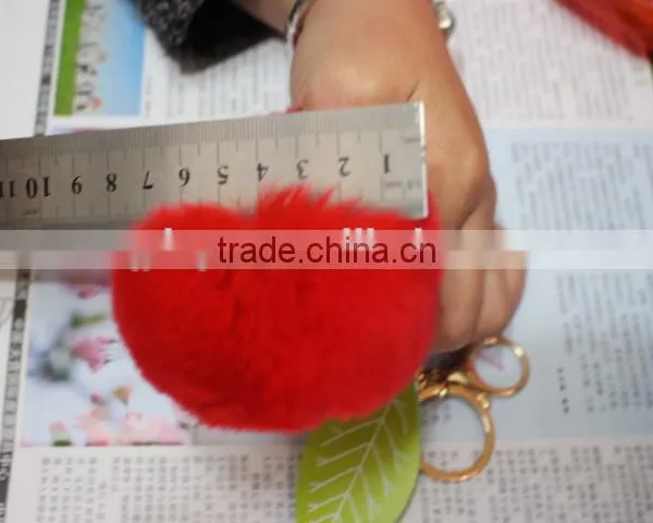 Ball Shape Rex Rabbit Fur Keyring/ Real Rex Fur Ball Key Chain With Pompoms for Bags photo-3