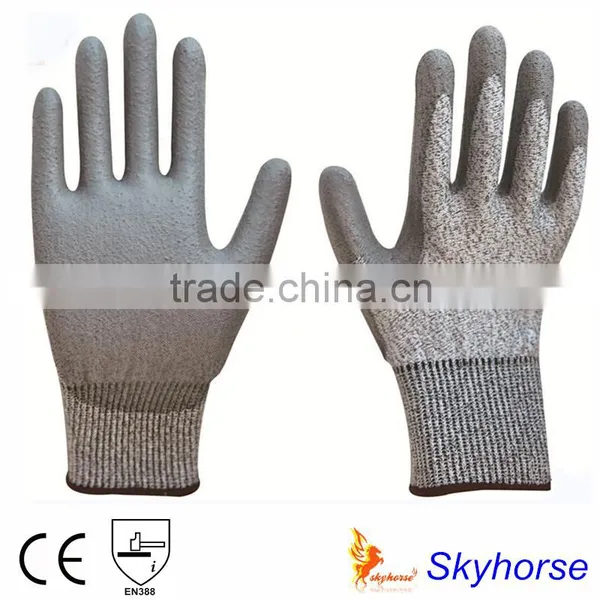 EN388 4544 Hppe Shell PU Coated Cut Resistant Safety Gloves