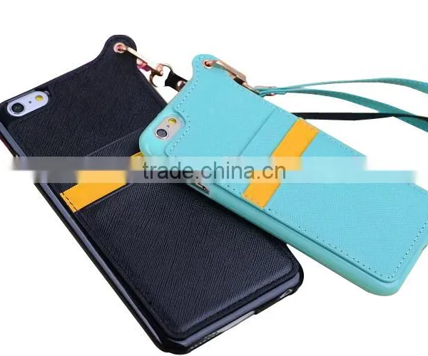 Ultra Thin pu Skin+tpu Dual Color Cellphone Pocket Leather Case for Iphone 6/6s With Hand Rope Supplier's Choice photo-2