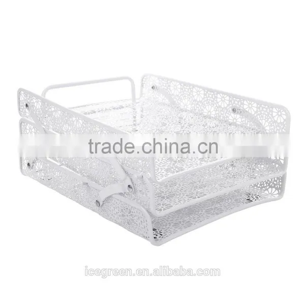 Metal Hollow 3-Tier Document Tray Magazine Frame Paper Files Holder photo-2