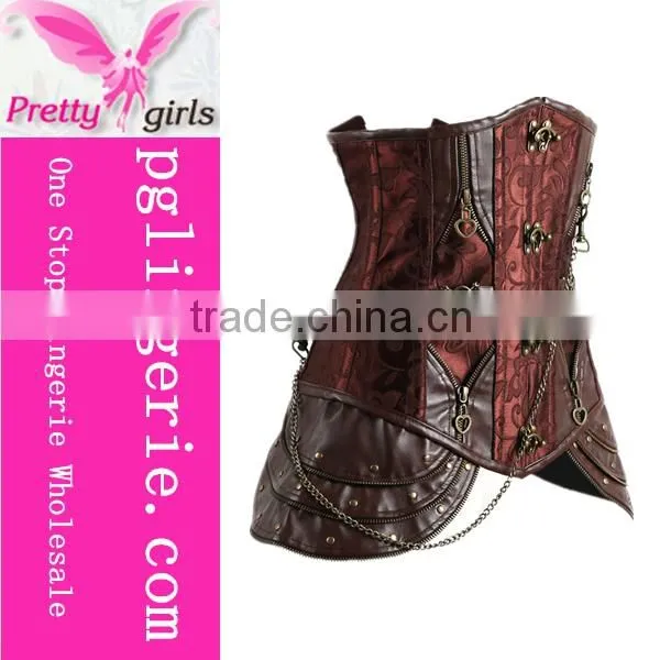 New Item Vintage Buckle up Brocade Steampunk Underbust Corset photo-4