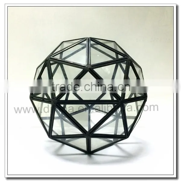 Table Display / Wedding Vintage Glass and Brass Geometric Terrarium, Indoor Garden, Planter Geometric Glass Frosted Terrarium photo-6