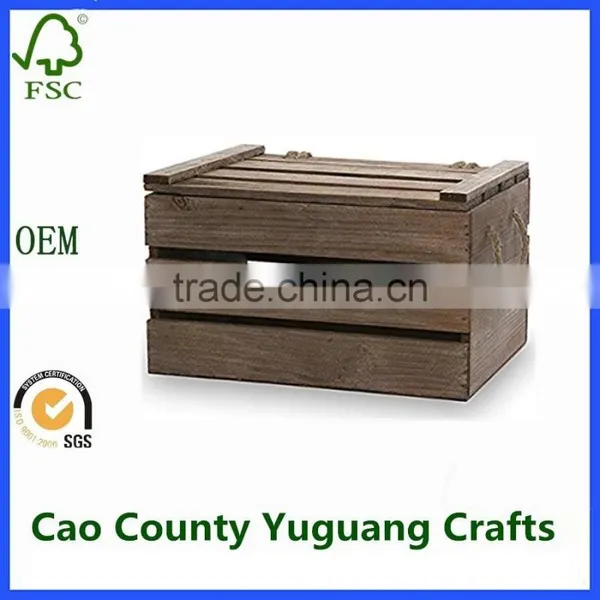 Antique Distressed Wood Crate Brown Storage Crates With Swing Lids photo-4