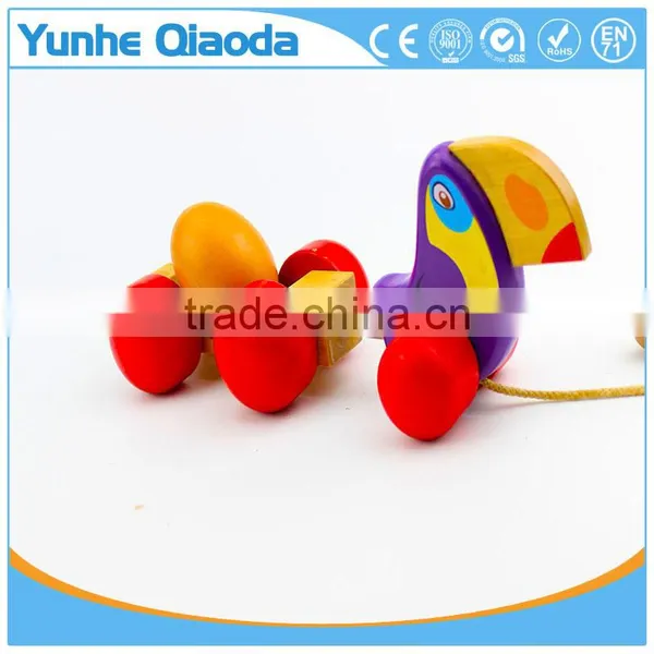 Colorful Pull Along Wiggles Crow With One Egg Wooden Toy Wiggles as You Pull They Make a Fun Baby photo-4