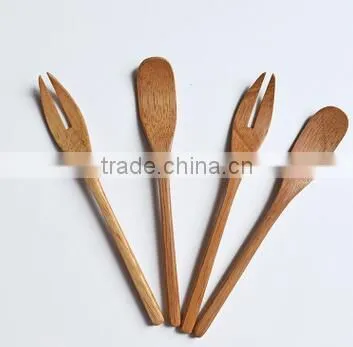 CY047 Natural Wooden Mini Spoon Fork Janpan Style Bamboo Fork Tableware Kit photo-2