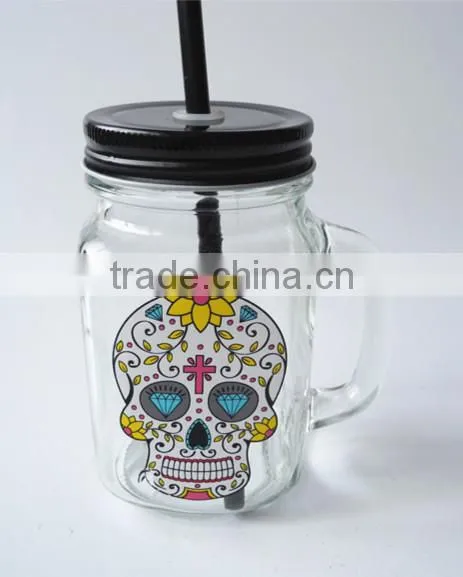 Halloween Style Cold Water Drinking Glass Jar With Customised Decal and Straw photo-4