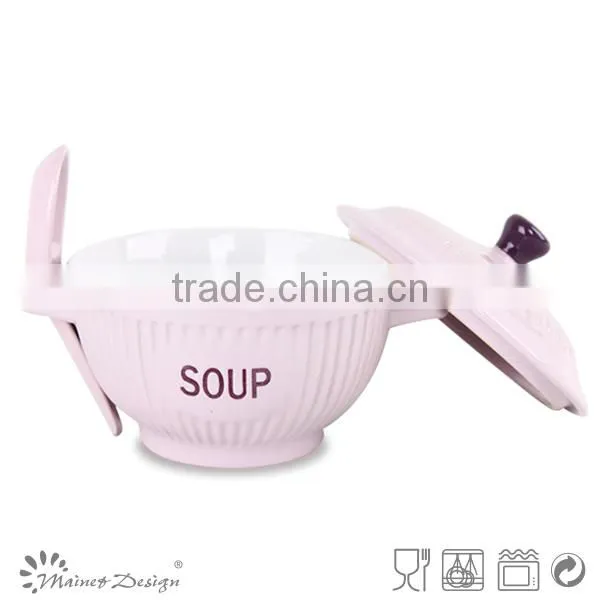 HG3-197 Ceramic Stoneware Soup Bowl With Cover and Spoon photo-3