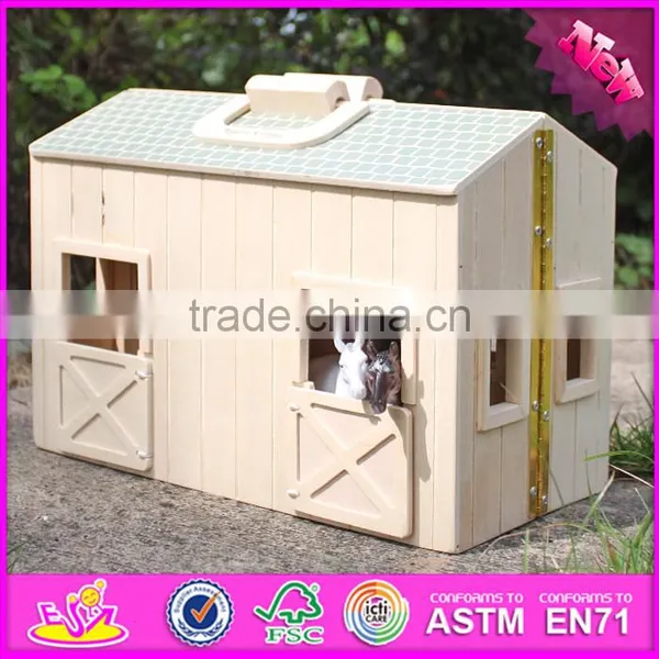 2016 New Design Children Miniature Toys Wooden Toy Horse Stable W06A166 photo-6