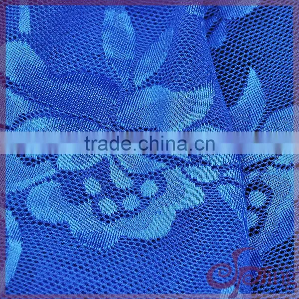 Navy Blue Elegant Nylon Shining Floral Elastic Tricot Fabric Lace photo-5