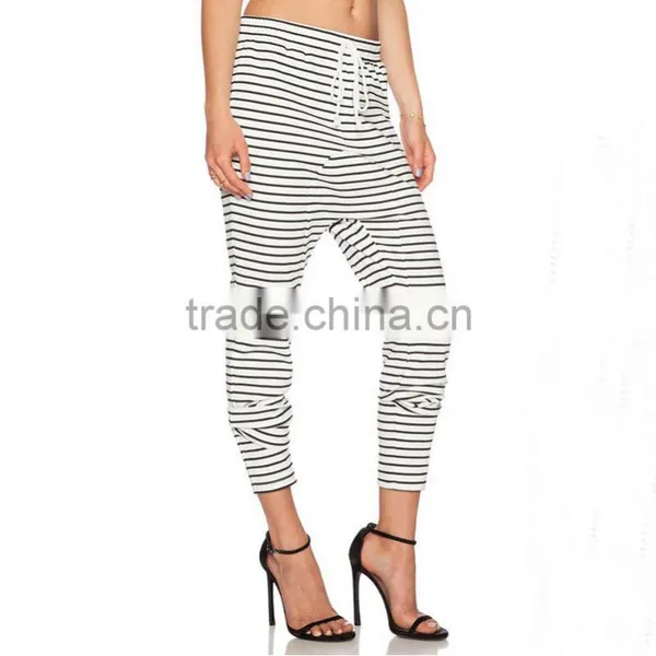 Drop Crotch Fashion Striped Drawstring Jogger Trousers Women photo-2