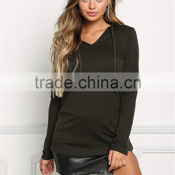 MGOO Factory Custom 2017 V Neck 100% Cotton Sweaters Olive Hooded Jersey Plain V Neck Long Sleeves photo-2