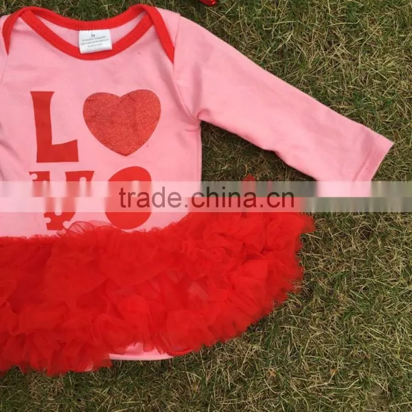2016 Valentine's Day Design Baby Girls Romper Ruffle Dress Clothes Pink Red"Love" Cute Baby Kids Clothes With Matching Headband photo-4