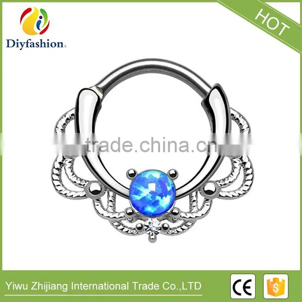Most Popular Titanium and Copper Opal Stone Wave Shape Nipple Nose Ring for Unisex photo-5