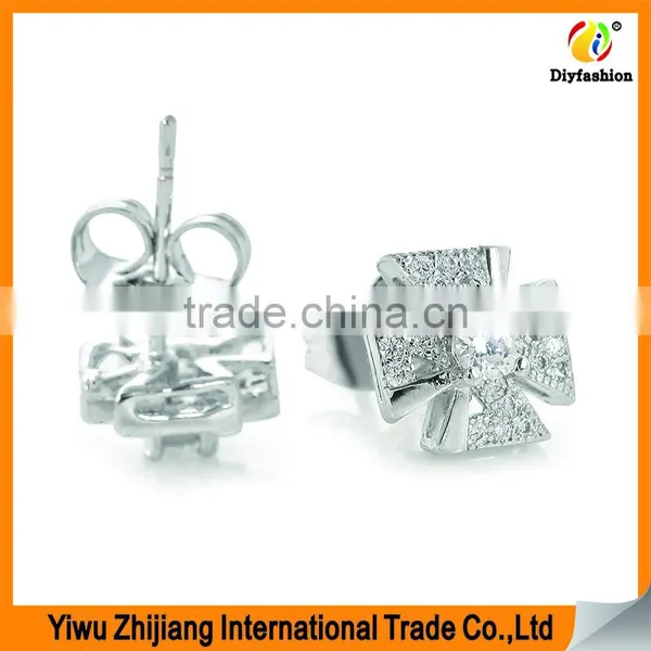 2017 New Fashion Four Leaf Clover Set Auger Inlay Zircon Platinum Plating Earrings photo-2