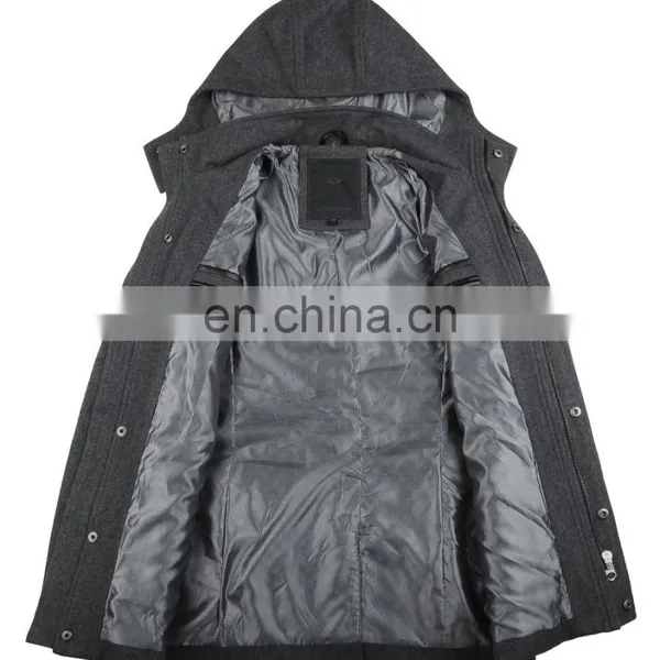 Lastest Fashion Mens Hooded Woven Wool Fabric for Winter Overcoat Long photo-2