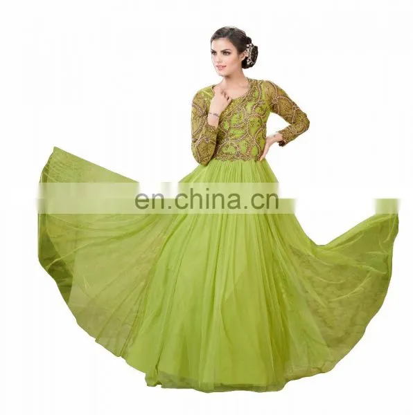 Dignified Olive Color Semi-Stitched Embroidered Work Designer Gown (anarkali Dresses)